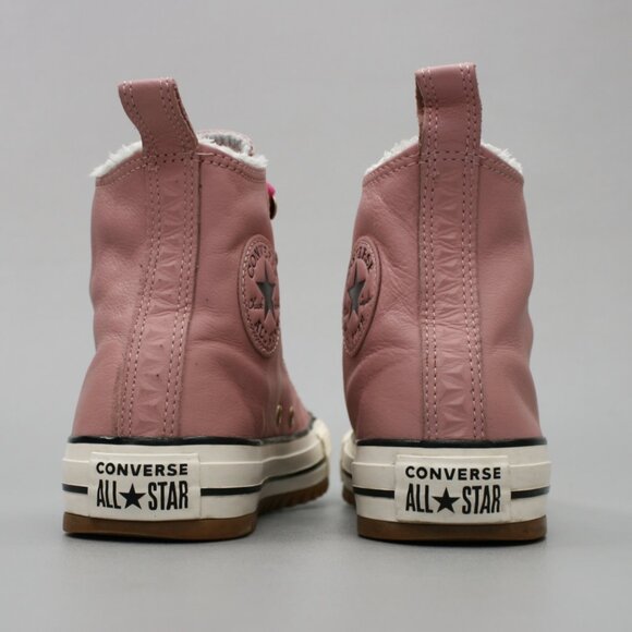 Converse Ladies 8.5 Chuck Taylor All Star Hiker Boots Pink Leather Sherpa Shoes - Picture 3 of 12